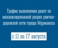 График выполнения работ по механизированной уборке улично-дорожной сети города Мурманска с 11 по 17 августа